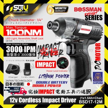 BOSSMAN BSD17-12M 12V Cordless Impact Driver 100NM 3000ipm + 1 x Batt1.5Ah+Charger