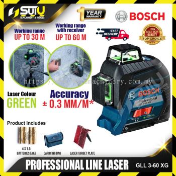 BOSCH GLL 3-60 XG / GLL3-60XG / GLL 3-60XG 3x360掳 Professional Green Line Laser w/ 4x1.5V LR6 Batteies (AA)