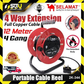 SELAMAT 2K-344 / 2K344 12M 4 Gang Industrial Type Heavy Duty Portable Cable Reel 3000W