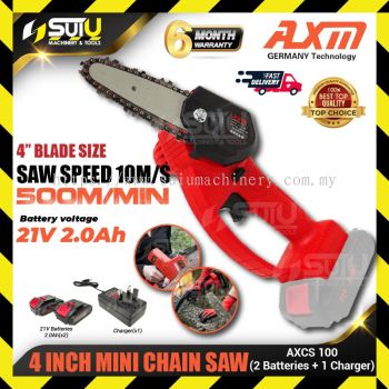 AXM AXCS100 / AXCS 100 4" 21V Cordless Mini Chain Saw 500M/Min w/ 2 x Batteries 2.0Ah + Charger