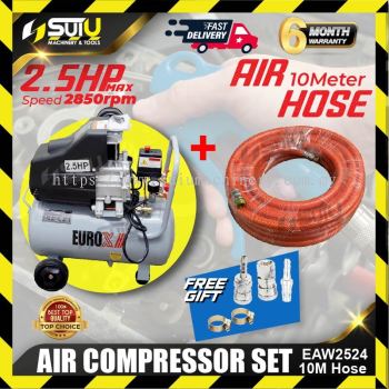 Air Compressor Set EUROX EAW2524 / EAX2524 24L 2.5HP Air Compressor 2850RPM + 8.5MM x 10M High Pressure Hose