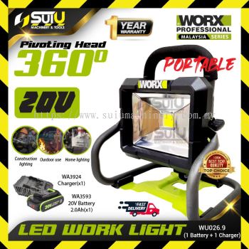 WORX WU026.9 20V 360掳 LED Work Light 20W w/ 1 x Battery 2.0Ah + Charger