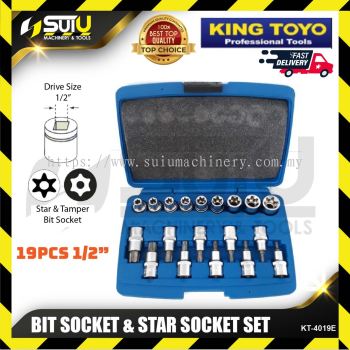 KING TOYO KT-4019E / KT4019E / KTSWS-19 19PCS 1/2" Bit Socket & Star Socket Set