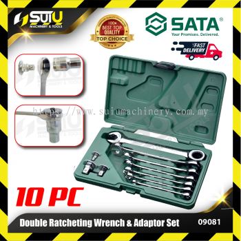 SATA 09081 10PCS Double Ratcheting Wrench& Adaptor Set