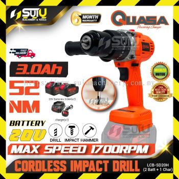 QUASA LCB-SD20H 20V 52NM Impact Drill 1700RPM w/ 2 x Batteries 3.0Ah + Charger