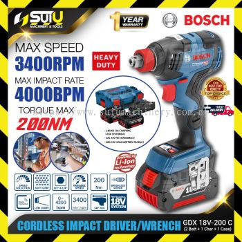 BOSCH GDX 18V-200C / GDX18V-200C 200NM Cordless Impact Driver / Wrench 3400RPM 4000BPM with 2x Batteries 4.0Ah + Charger