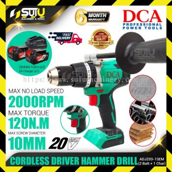 DCA ADJZ03-13 / ADJZ03-13EM 20V 120NM Cordless Brushless Driver Hammer Drill 2000RPM + 2 x Batteries 4.0Ah + Charger