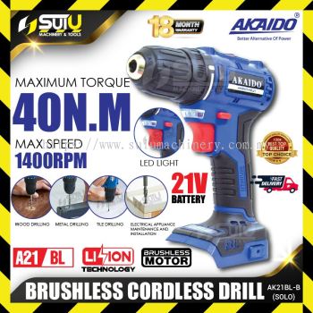 AKAIDO AK21BL-B / AK21BL 21V 40NM 10MM Brushless Cordless Drill 1400RPM (SOLO - No Battery & Charger)