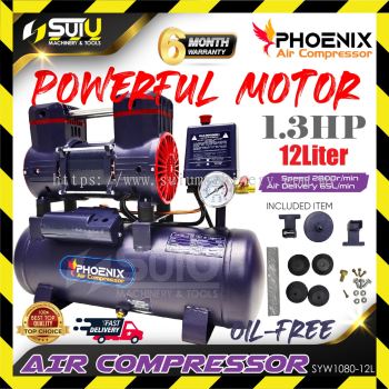 PHOENIX SYW1080-12L 12L 1.HP 8Bar Oilless Air Compressor 1080W 2800RPM