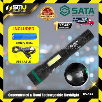 SATA 05233 Concentrated & Flood Rechargeable Flashlight w/ Battery & USB Cable