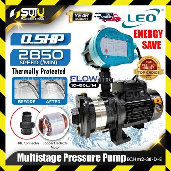 LEO ECHM2-30D-E / ECHM 2-30D-E / ECHM2-30DE 0.5HP Stainless Steel Horizontal Multistage Pressure Pump 0.37kW 2850RPM