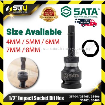 SATA 35404 / 35405 / 35406 / 35407 / 35408 4/5/6/7/8MM 1/2" Impact Socket Bit Hex