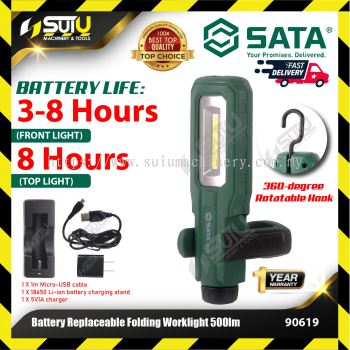 SATA 90619 Battery Replaceable Folding Worklight 500LM w/ Accessories