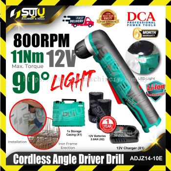 DCA ADJZ14-10 / ADJZ14-10E 12V Cordless Angle Driver Drill 11Nm 800rpm w/ 2 x 12V Batteries 2.0Ah + Charger