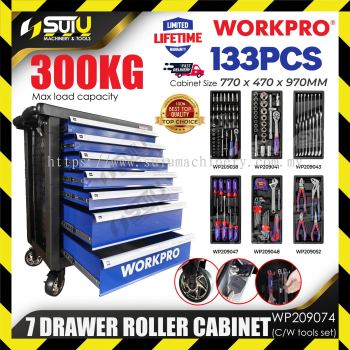 WORKPRO WP209074 133PCS Tool Set with 7 Drawer Roller Cabinet