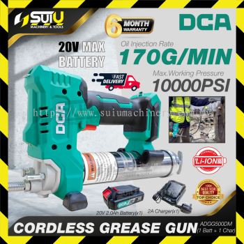 DCA ADGG500 / ADGG500DM 20V Cordless Grease Gun / Pistol Grease 10000PSI w/ 1 x Bat 2.0Ah + Charger