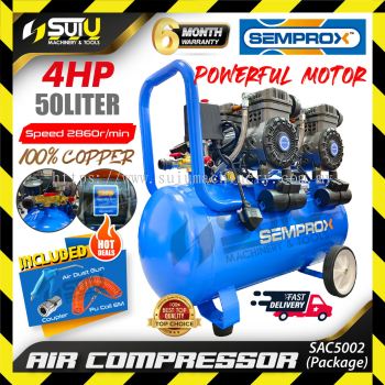 [COMPRESSOR ONLY / PACKAGE] SEMPROX SAC5002 50L 4HP Oil-Free / Oilless Silent Air Compressor / Kompressor 1490Wx2 2860RPM