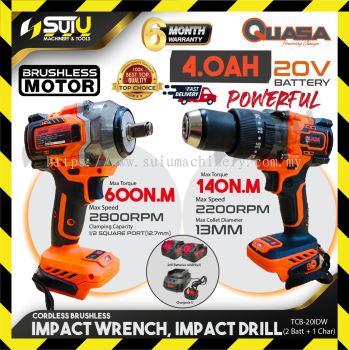 QUASA TCB-20IDW / TCB20IDW / TWB-05550 / TDB-13140 20V Brushless Cordless Impact Wrench & Impact Drill (SOLO / SET)