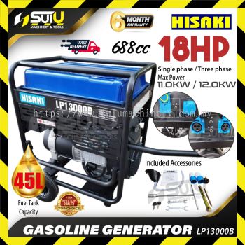 HISAKI LP13000B 688CC 18HP Single / Three Phase Gasoline Generator / Penjana with Electric Start 12.0kW