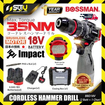 BOSSMAN BBD18V / BBD 18V 18V Cordless Hammer Drill 35NM c/w 2 x Battery 2.0Ah + Charger