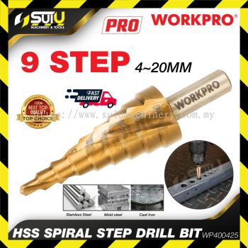 WORKPRO WP400425 9 Steps 4~20mm HSS Spiral Step Drill Bit