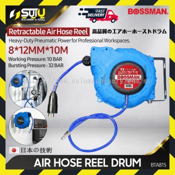BOSSMAN BTA812 8MM X 12MM X 10M Retractable Air Hose Reel Drum