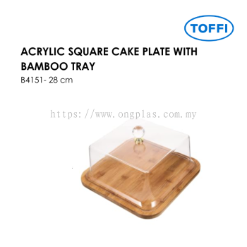 TOFFI B4150 ACRYLIC SQUARE CAKE PLATE WITH BAMBOO TRAY