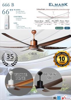 Elmark 66" DC Motor 24W LED Ceiling Fan ABS Blades With 6+6 Speed Reversible Remote Control [666B]