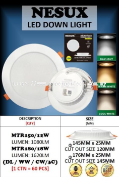 Nesux 18W 3 Colours Ultra Thin Backlit LED Downlight [Round] [MTR 180/18W/3C] [PER PCS]