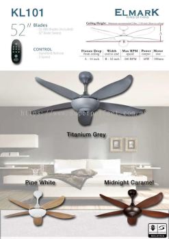 Elmark 52" Ceiling Fan with Remote Control | 3-Speed | ABS Blades | Super 188mm Motor | KL101 F5P SPITFIRE 246