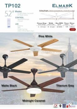 Elmark 52" ABS Blades Decorative Ceiling Fan Kipas Siling With 3 Speed Remote Control & LED Light TP102 GEM