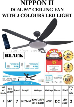 NIPPON II DC6L 56" Ceiling Fan with 3 Colors LED Light - Stylish & Energy-Efficient Cooling Solution