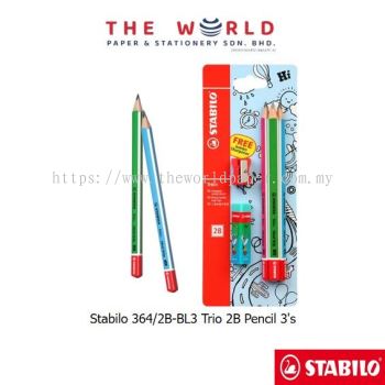 STABILO Trio Jumbo 2B Pencil 364/2B-BL3 - 3pcs Jumbo 2B Pencil + 1pc Eraser + 1pc Sharpener