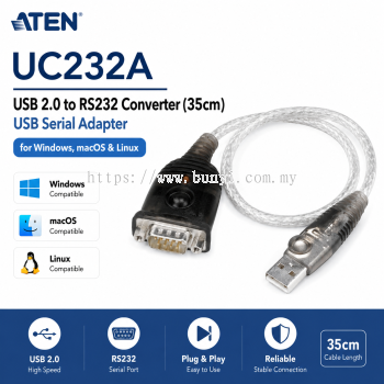 ATEN UC232A USB 2.0 转 RS232 转换器（35cm） USB 串口转换线 支持 Windows、macOS、Linux  产品简介