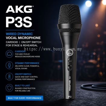 AKG P3S Wired Dynamic Vocal Microphone   Cardioid with On/Off Switch for Stage & Rehearsal