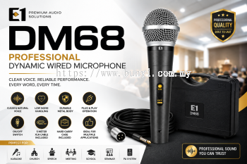 E1 DM68 Mikrofon Dinamik Berwayar Profesional dengan Kabel XLR 5 Meter & Beg Pembawa Keras