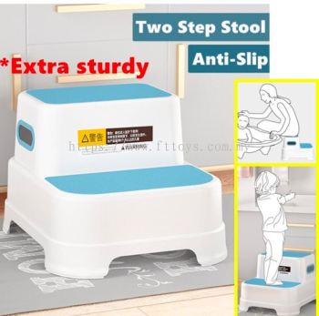 Two Step Kids Step Stools, Blue - Child, Toddler Safety Steps for Bathroom, Kitchen and Toilet Potty Training - Non Slip Feet, Textured Friction Grip, Carrying Handle, Stackable