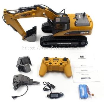 Huina 1580 1:14 Twenty-three Channels All-metal Belt Charging Excavator 3 in 1 Mechanical Head Color:brown