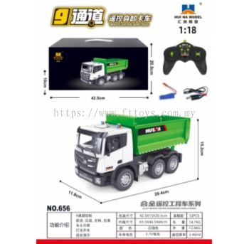 1:8 Huina-RC Dump Truck for Boy, 6 Channels, Electric Car, Engineering Vehicle, Excavator, 2.4G Radio Controlled Cars, Toys, 1556