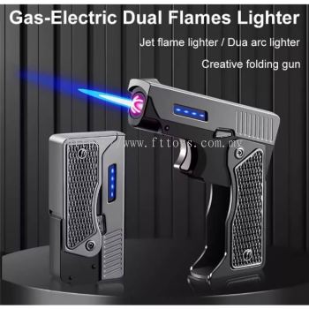 Windproof Gas-Electric Plasma USB Rechargable Lighter Gift For Men Folding Gun Butane Torch Turbo Jet Flame