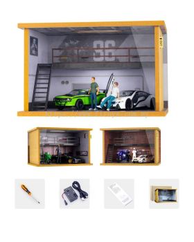 Doberate 1/24 Scale Model Car Display Case,1:24 Car Garage Display Case with Clear Acrylic Cover and LED Lighting for Die-Cast Cars,Car Model Toy with Parking Lot Scene(Tama帽o: 771241 Double decker exhibition hall)