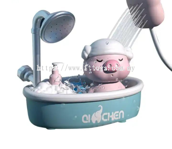 Chengji top seller summer kids tub electric water sprinkler plastic cute pig baby bath toys with shower head