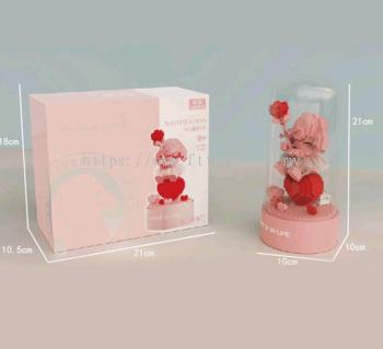 Brick Building Flower Micro Diamond Block Romantic Pink Rabbit Nanobrick Assemble Toy with Light for Lover Valentine's Gifts