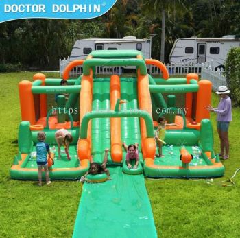 Water Slide Park Bounce House Inflatable Castle Backyard Waterfall Waves Mega with 2 Slides, 2 Water Sprays, Ball Pit Pool, 2 Bodyboards, Slip Slide, Huge Tunnel for Kids Dry & Wet (RENT)