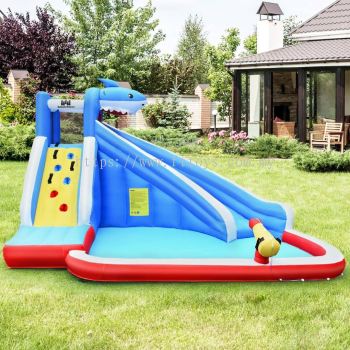 Inflatable Bouncy Castle, Jumper House Water Pool Slide Activity Center with Water Slide, Climbing Wall, Water Gun and Pool Area for Kids (RENT)