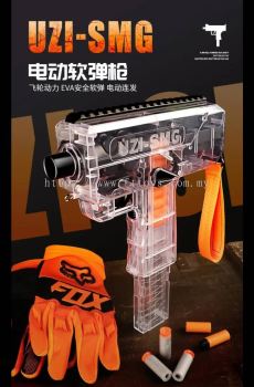 Uzi-SMG Toy Submachine Gun Continuous Fire with Transparent Magazine Round Head Soft Bullet and Sucker Soft Bullet