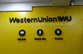 western union Wu acrylic 3D box up lettering signage at Kuala Lumpur 