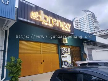 Breneo concept stainless steel gold 3D box up lettering LED backlit and aluminum casing signage signboard at puchong 