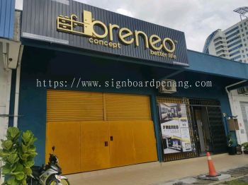 Breneo concept stainless steel gold 3D box up lettering LED backlit and aluminum casing signage signboard at puchong 