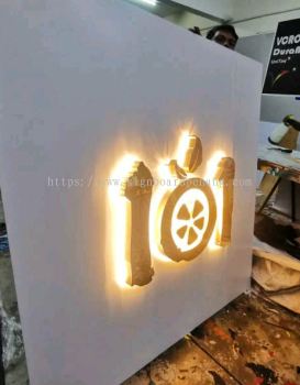 101 bubble tea stainless steel gold mirror 3D box up led backlit indoor signage at subang jaya 